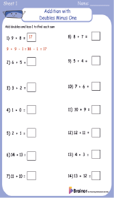 doubles minus one worksheets box image 1