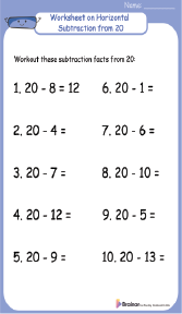 Worksheet on Horizontal Subtraction from 20 
