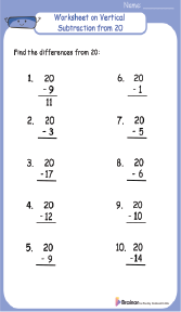 Worksheet on Vertical Subtraction from 20