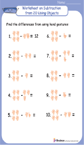 Worksheet on Subtraction from 20 Using Objects