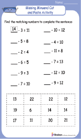 Missing Minuend Worksheets 1st Grade Cut and Paste Activity
