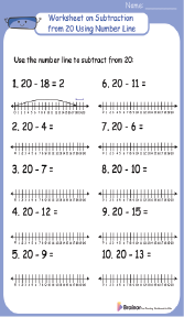 Subtraction from 20 Using Number Line
