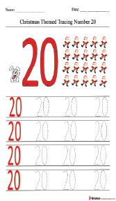 Christmas-Themed Tracing Number 20 Worksheet