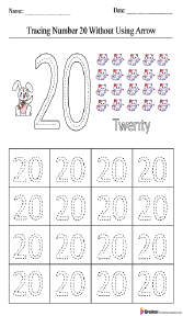 Tracing Number 20 without Using Arrow Worksheet