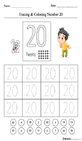 Tracing and Coloring Number 20 Worksheet