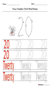 Tracing Number 20 and Word Name Worksheet