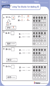 making 10 to subtract worksheets method 1