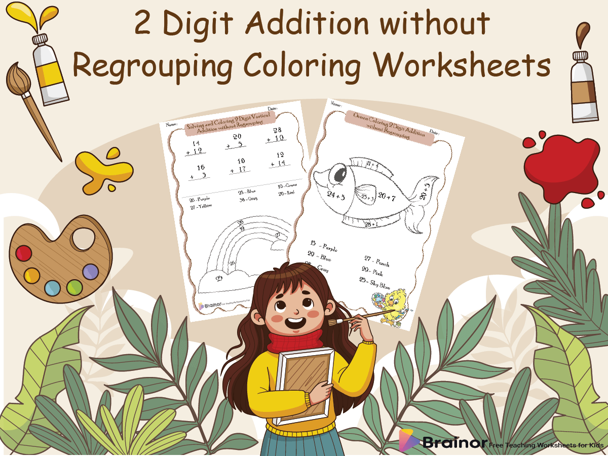 2 Digit Addition without Regrouping Coloring Worksheets