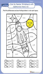 Color by Number Worksheets with Subtraction from 0-10