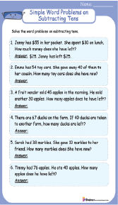 Simple Word Problems on Subtracting Tens