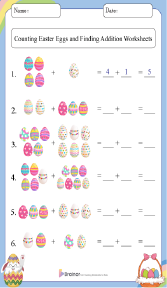 Counting Easter Eggs and Finding Addition Worksheets 