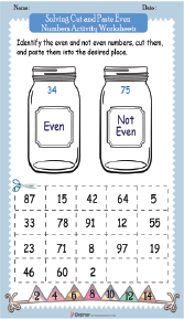 Solving Cut and Paste Even Numbers Activity Worksheets