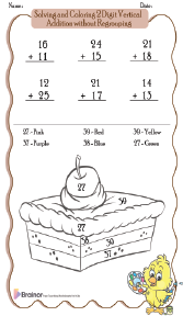 Solving and Coloring 2 Digit Vertical Addition without Regrouping Worksheets 