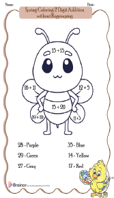 Spring Coloring 2 Digit Addition without Regrouping Worksheets