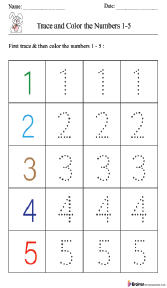 Trace and Color the Numbers 1-5