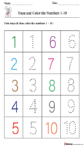 Trace and Color the Numbers 1-10