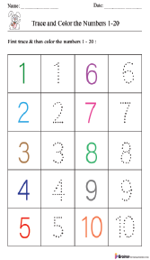 Trace and Color the Numbers 1-20
